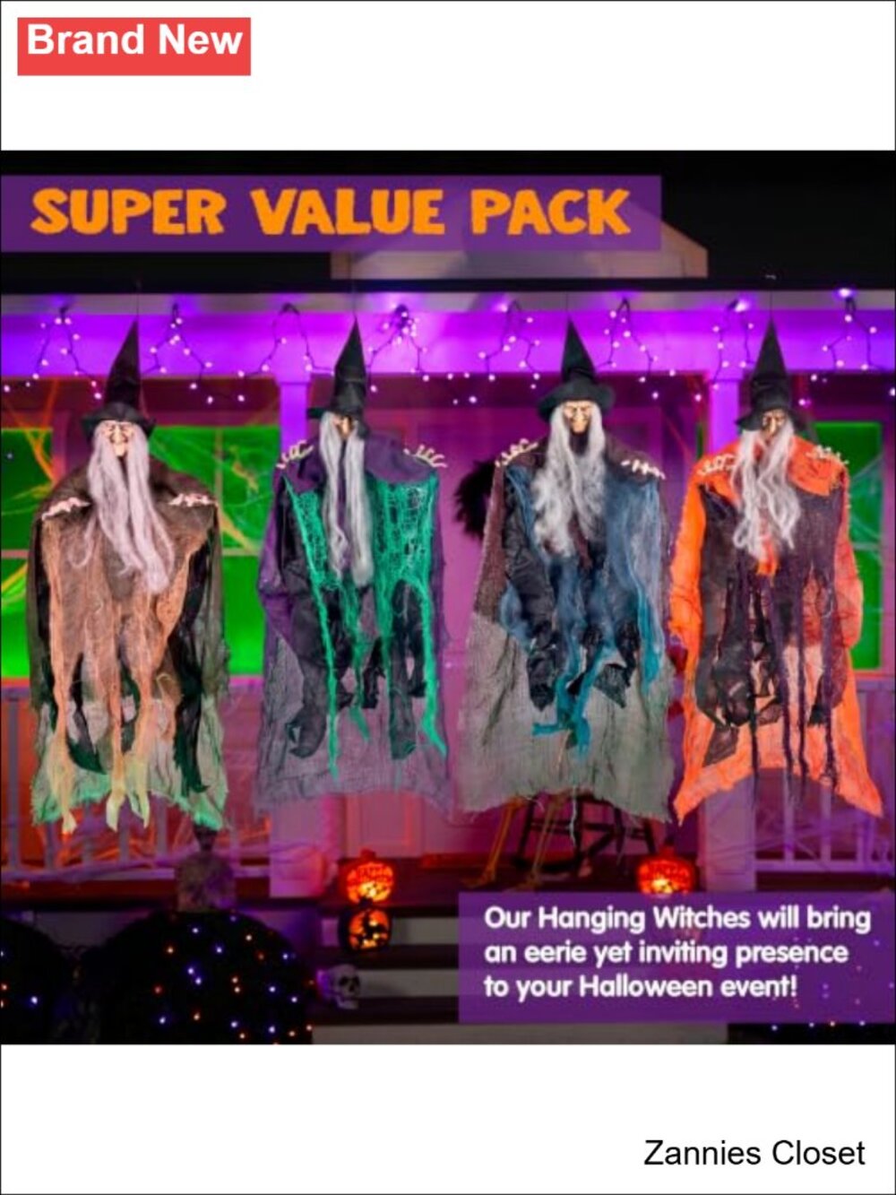 👻 JOYIN 4 Pcs Hanging Witch Halloween Decorations Outdoor Indoor Flying - Picture 2 of 6